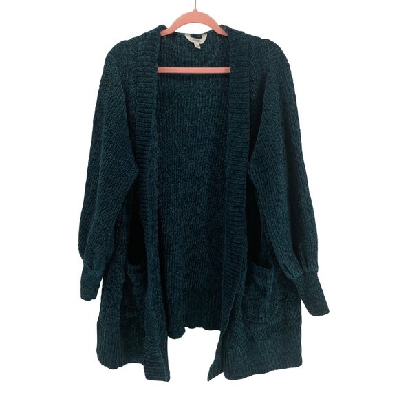 Terra & Sky Sweaters - Terra & Sky Women’s 2X Forest Green Chenille Cardigan